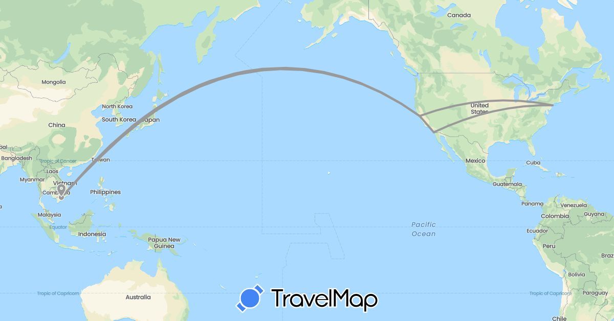 TravelMap itinerary: driving, plane in Taiwan, United States, Vietnam (Asia, North America)